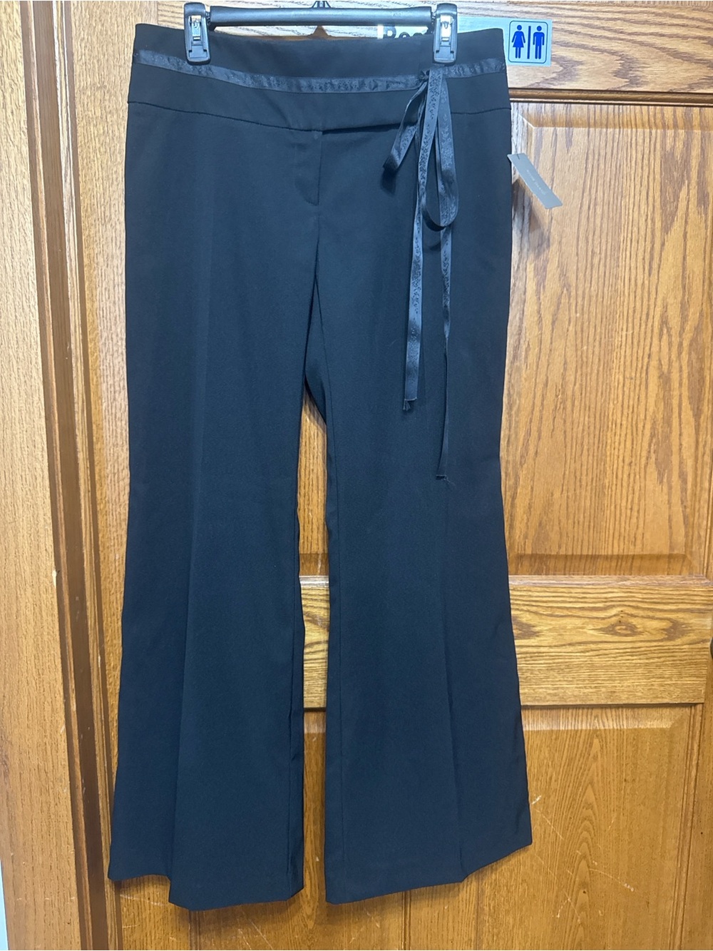 14R 31” Black Wide-Leg Dress Pants with Satin Tie